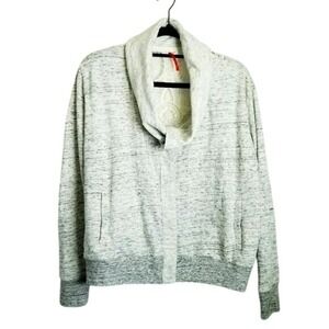 Element Women's Button Front Cardigan Sweater Grey White Crochet Back Boho‎ Sz S